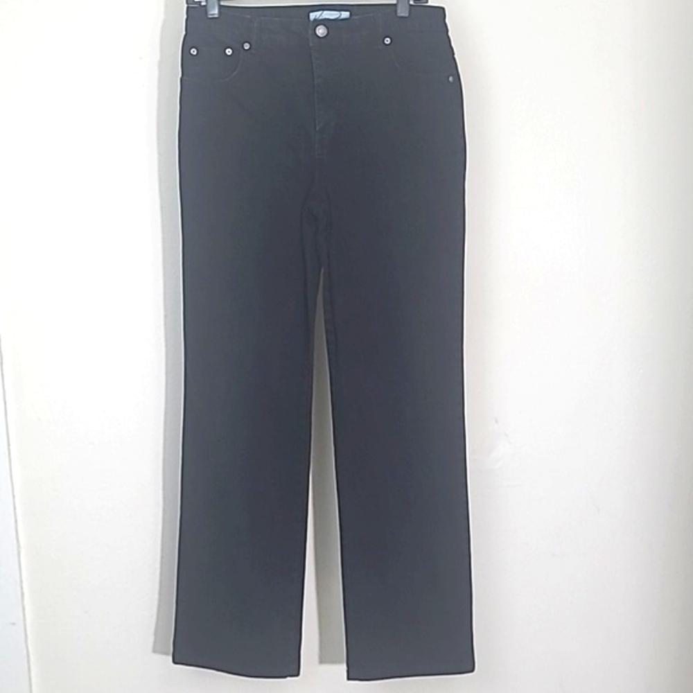 Kim Rogers jeans black stretch High waisted rise straight leg 6 Med Avg 90s styl